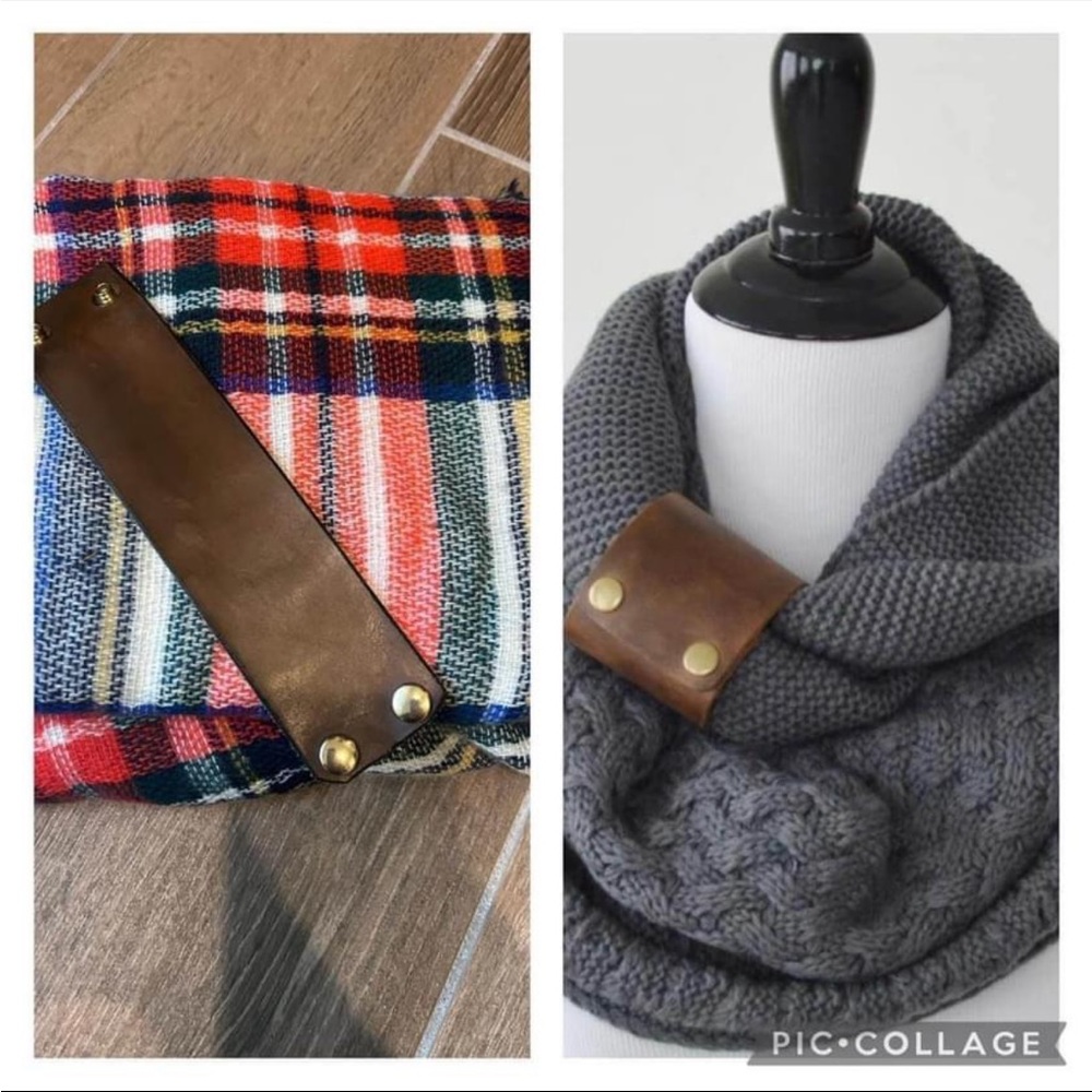 Oversize plaid XL scarf blanket with leather cuff